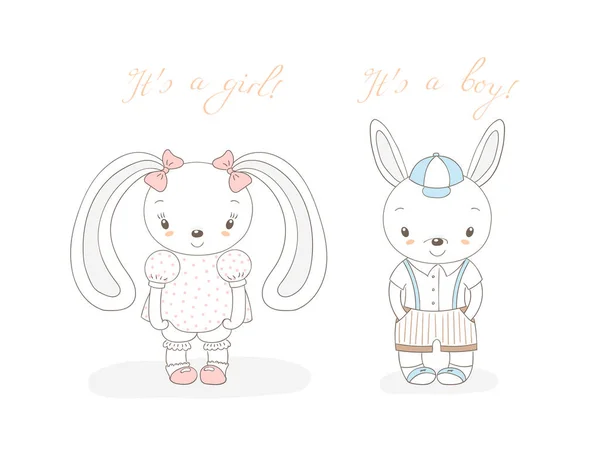 Baby bunnies boy and girl — Stock Vector