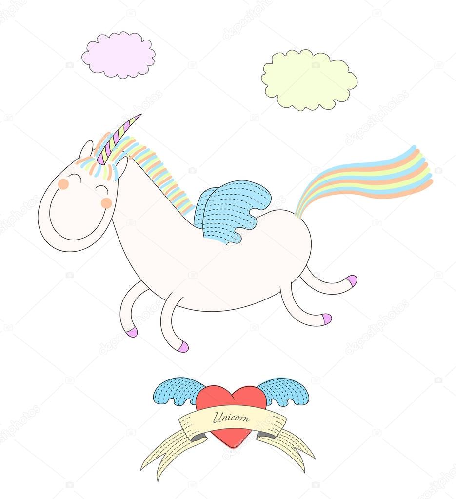 Cute flying unicorn illustration