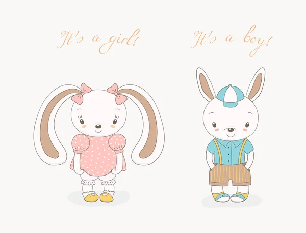 Μωρό κουνελάκια αγόρι και κορίτσι — Διανυσματικό Αρχείο