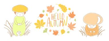 Sevimli sonbahar yaprakları ve alıntı ile mantar