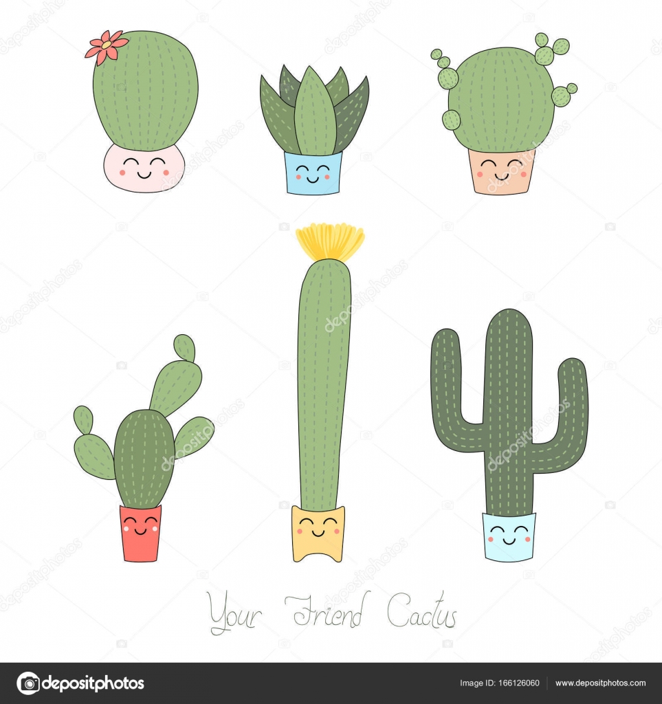 Baixar Vetor De Conjunto De Cactos Kawaii