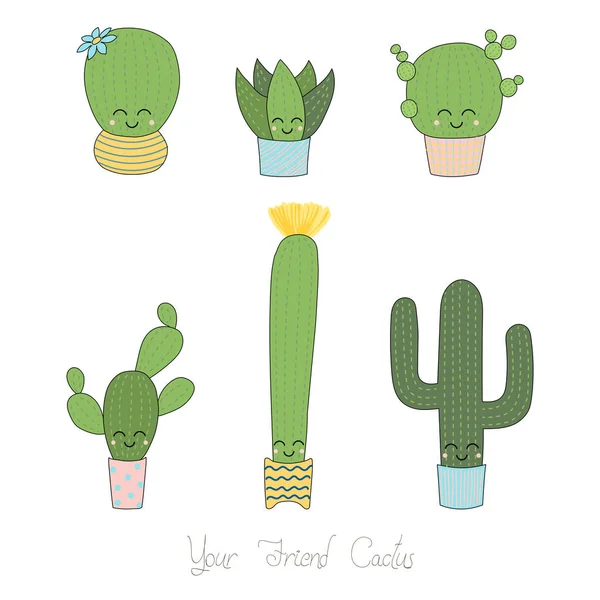 Cute cacti collection — Stock Illustration Cute cacti collection Stock Illustration