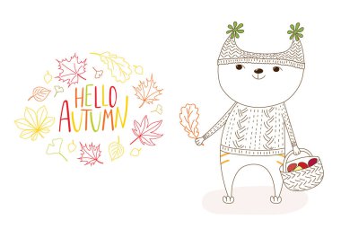 Güz yaprakları ve alıntı ile sevimli kediler