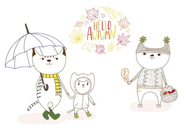 Güz yaprakları ve alıntı ile sevimli kediler