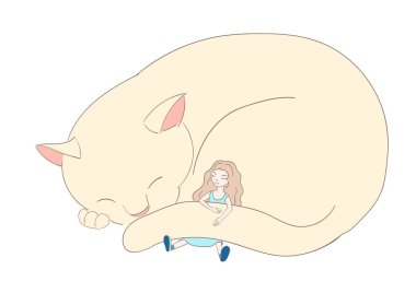 kedi ile uyuyan kız