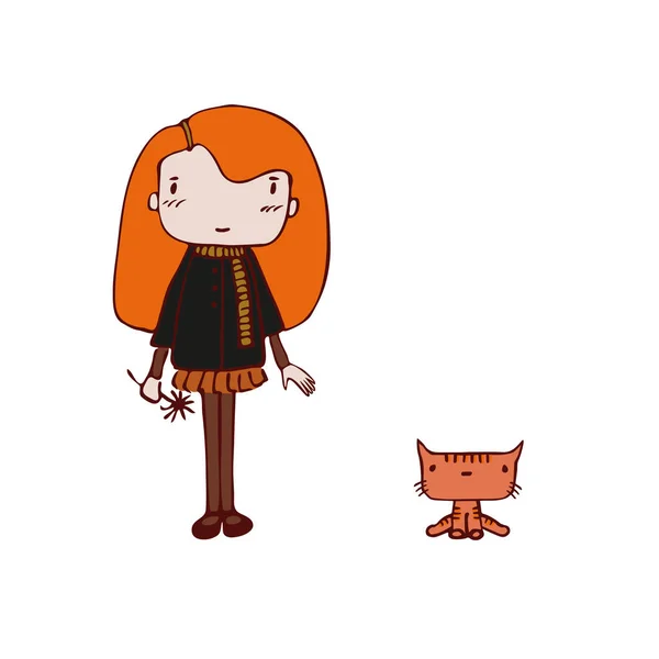 女の子と子猫 — ストックベクタ