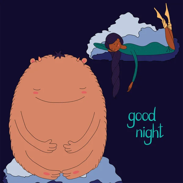 Noche chica monstruo — Vector de stock