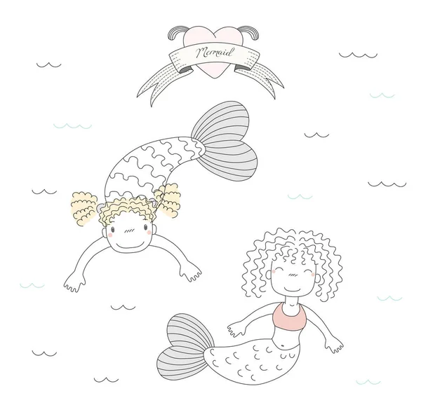 かわいい人魚図 — ストックベクタ