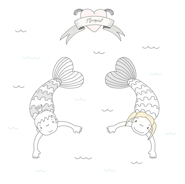 Cute mermaids illustration — Stock Vector