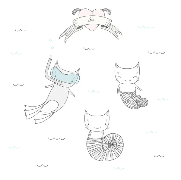 Cute onder water katten — Stockvector