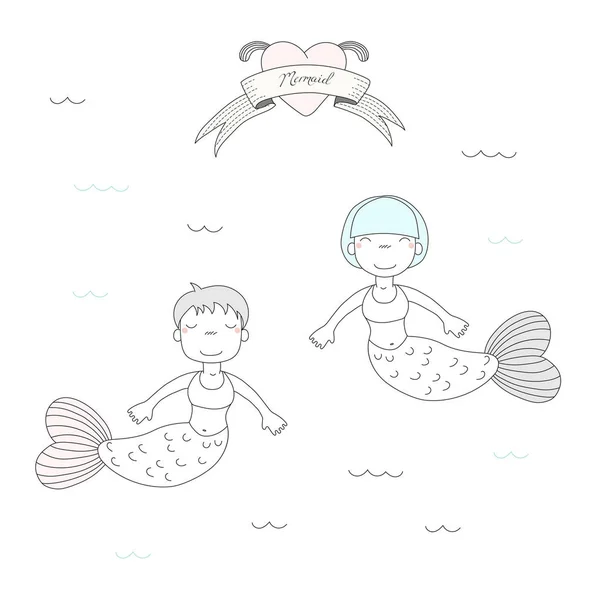 かわいい人魚図 — ストックベクタ
