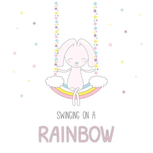 Lilla kaninen på rainbow swing — Stock vektor