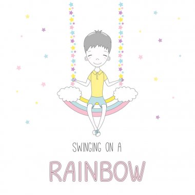 Gökkuşağı salıncak üzerinde küçük çocuk