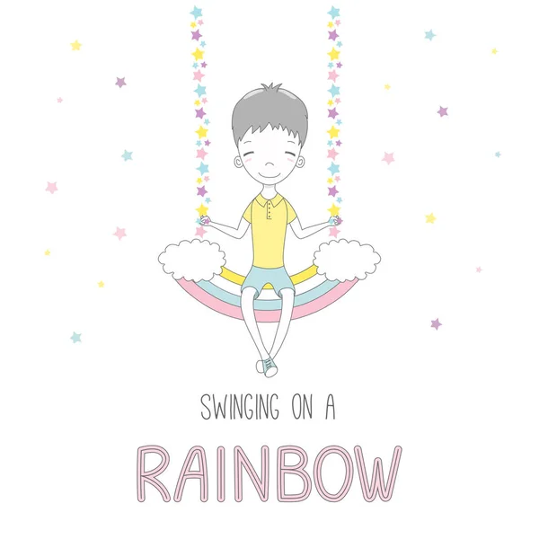 Liten pojke på rainbow swing — Stock vektor