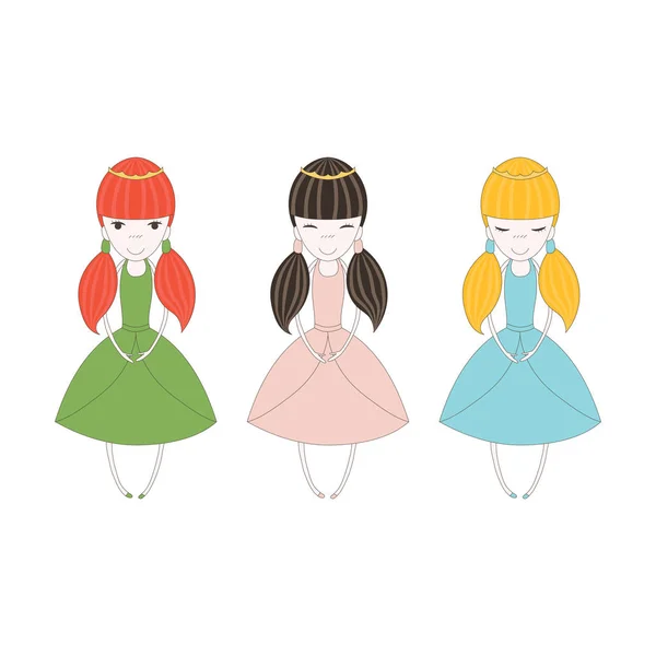 Little colorful princesses — Stock Vector