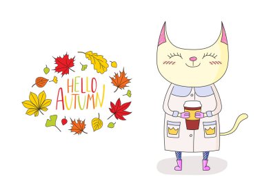 sonbahar yaprakları ve alıntı ile cats