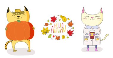 sonbahar yaprakları ve alıntı ile cats