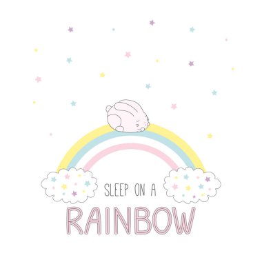 Gökkuşağı üzerinde uyku bunny