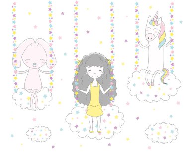 yıldızların arasında bulutlar üzerinde sallanan