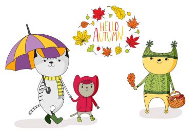 sonbahar yaprakları ve alıntı ile cats