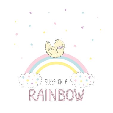 Gökkuşağı üzerinde uyuyan ördek 