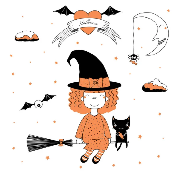 Süpürge sopası üzerinde uçan komik cadı