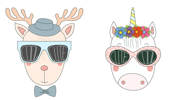 Animales en gafas de sol lindas — Vector de stock