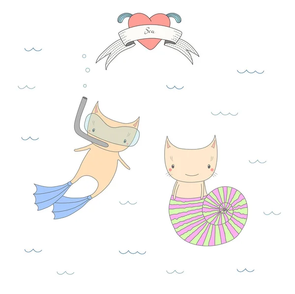 Cute under water cats — Stock Vector