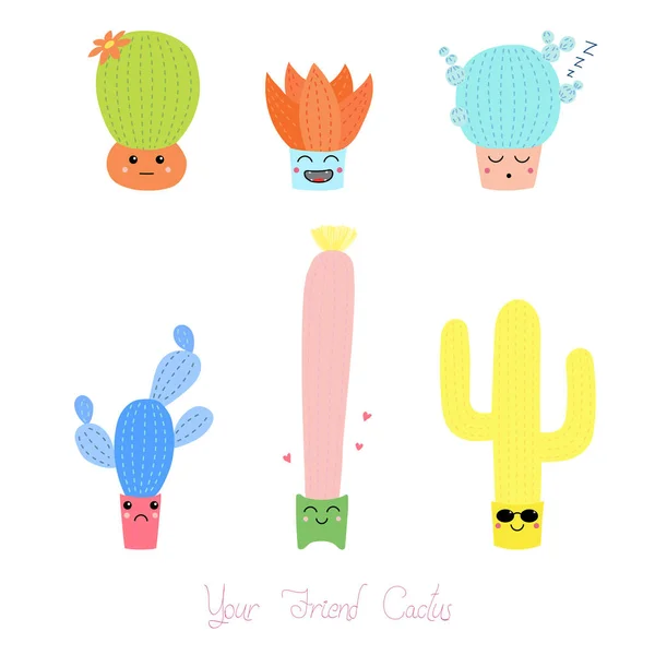 Funny cacti in pots — Stock Vector