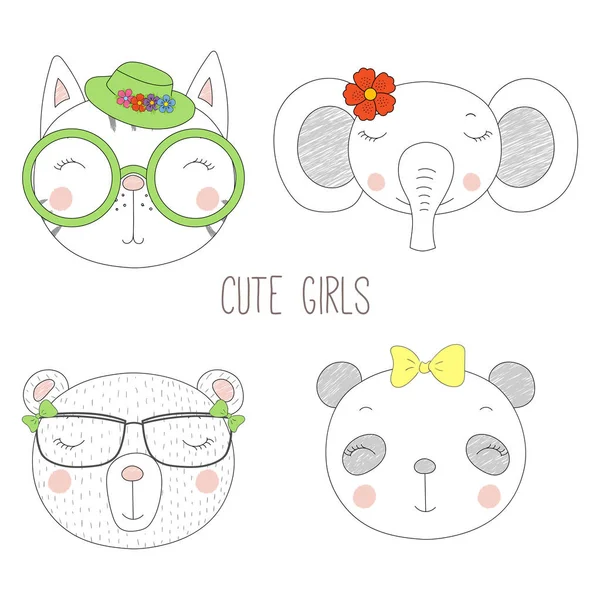 Conjunto de meninas desenhos animados —  Vetores de Stock