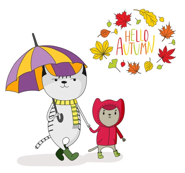 sonbahar yaprakları ve alıntı ile cats