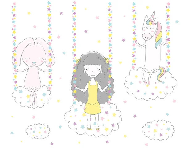 yıldızların arasında bulutlar üzerinde sallanan