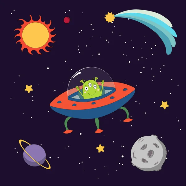 Mignon alien dans l'espace — Image vectorielle