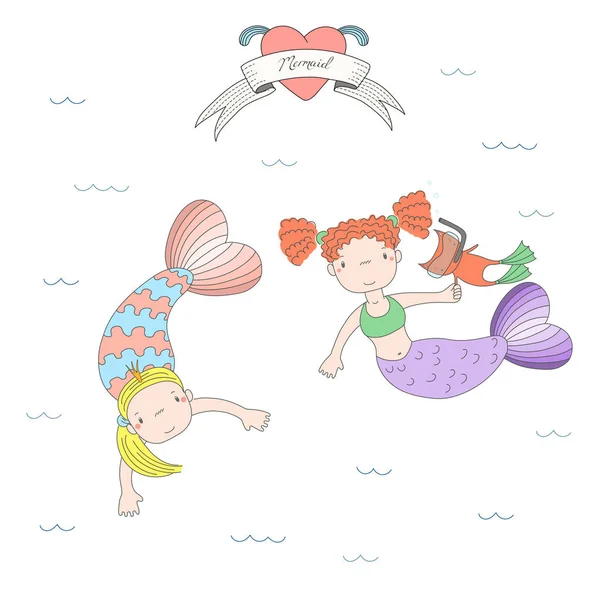 Aranyos mermaids, és a macskák — Stock Vector