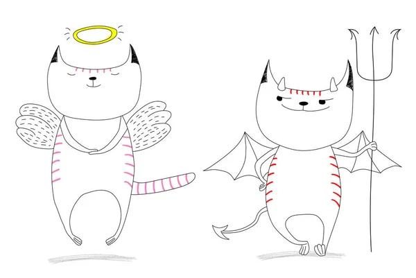 Kat van de grappige engel en duivel kat — Stockvector