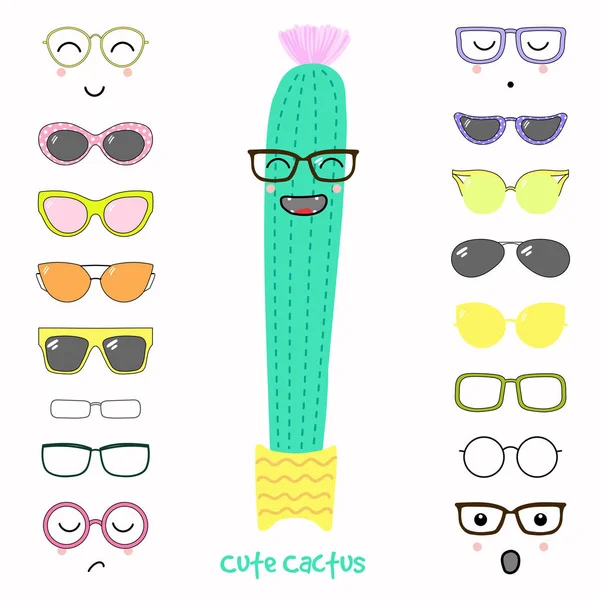 Kreslený kaktus v brýlích — Stockový vektor
