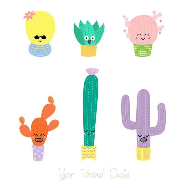 Cactus divertidos en macetas — Vector de stock
