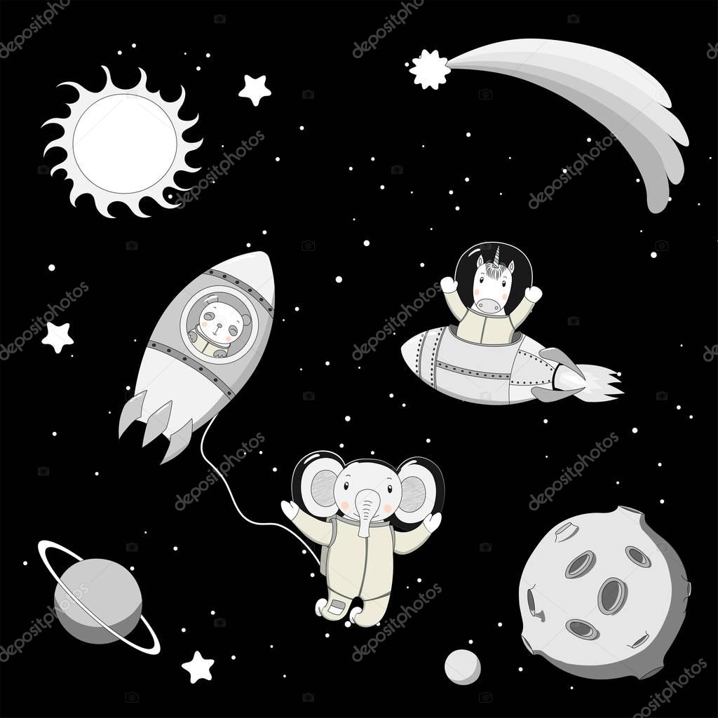 Cute animal astronauts in space