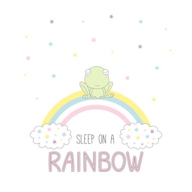 Gökkuşağı üzerinde uyku kurbağa 