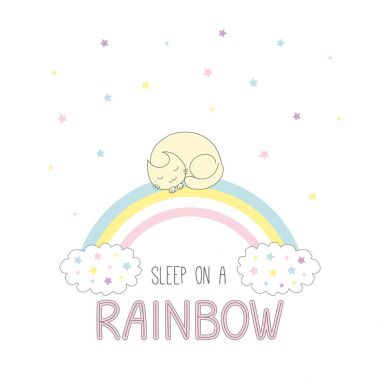 Gökkuşağı üzerinde uyuyan kedi 