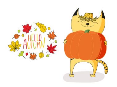 sonbahar yaprakları ve alıntı ile cats