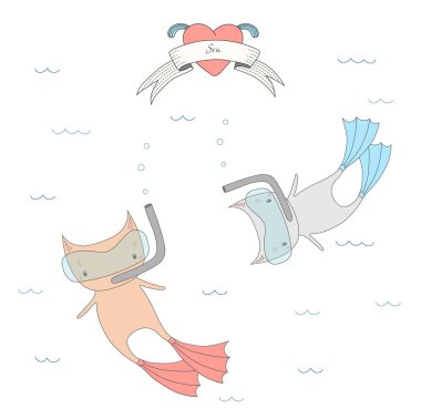 Sevimli çizgi dalış kediler 