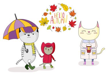 sonbahar yaprakları ve alıntı ile cats