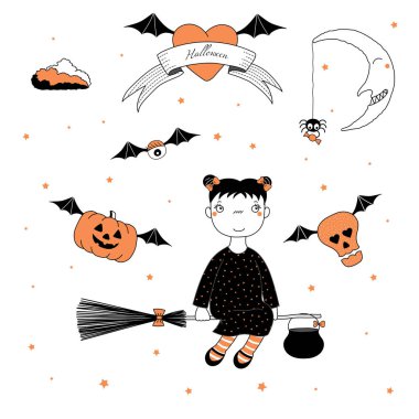 Süpürge sopası üzerinde uçan komik cadı