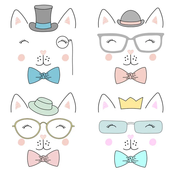 Conjunto de caras de animales lindos — Vector de stock