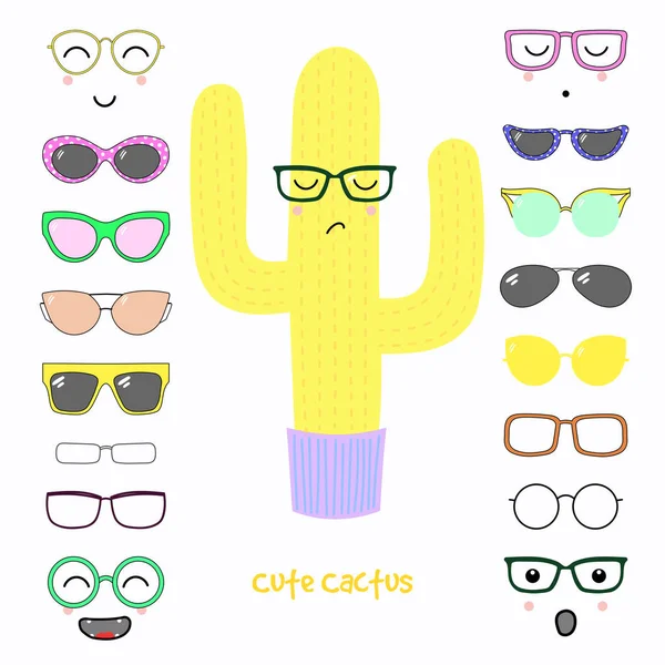 Cartoon cactus in glasses — Stock Vector