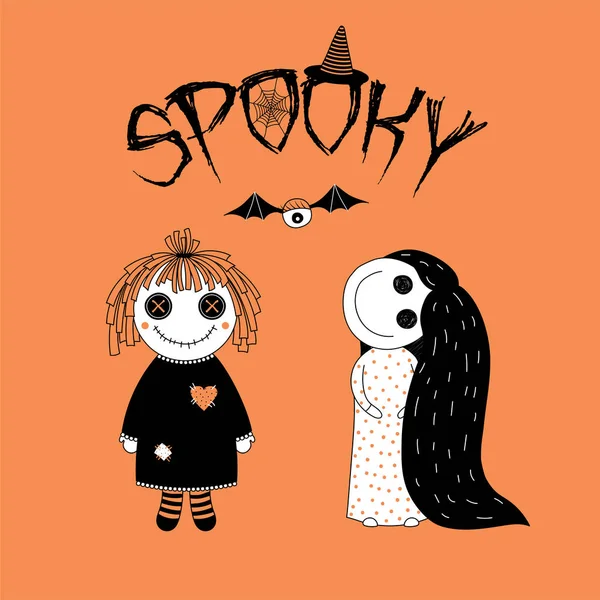 Spooky icona ragazze di Halloween — Vettoriale Stock