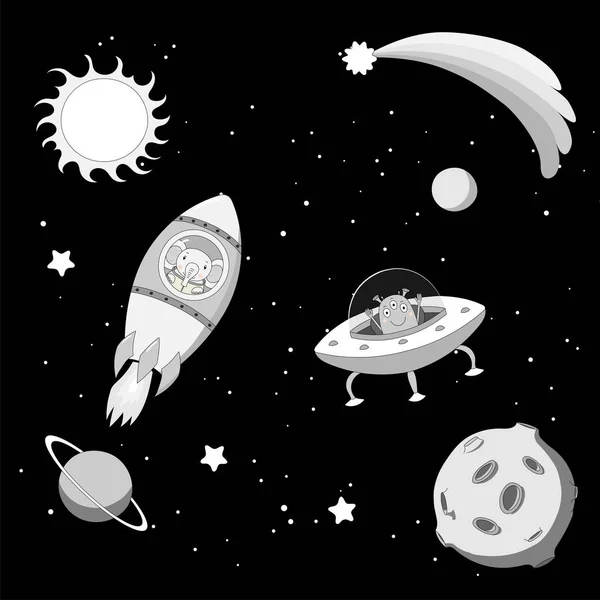 Lindos astronautas animales en el espacio — Vector de stock