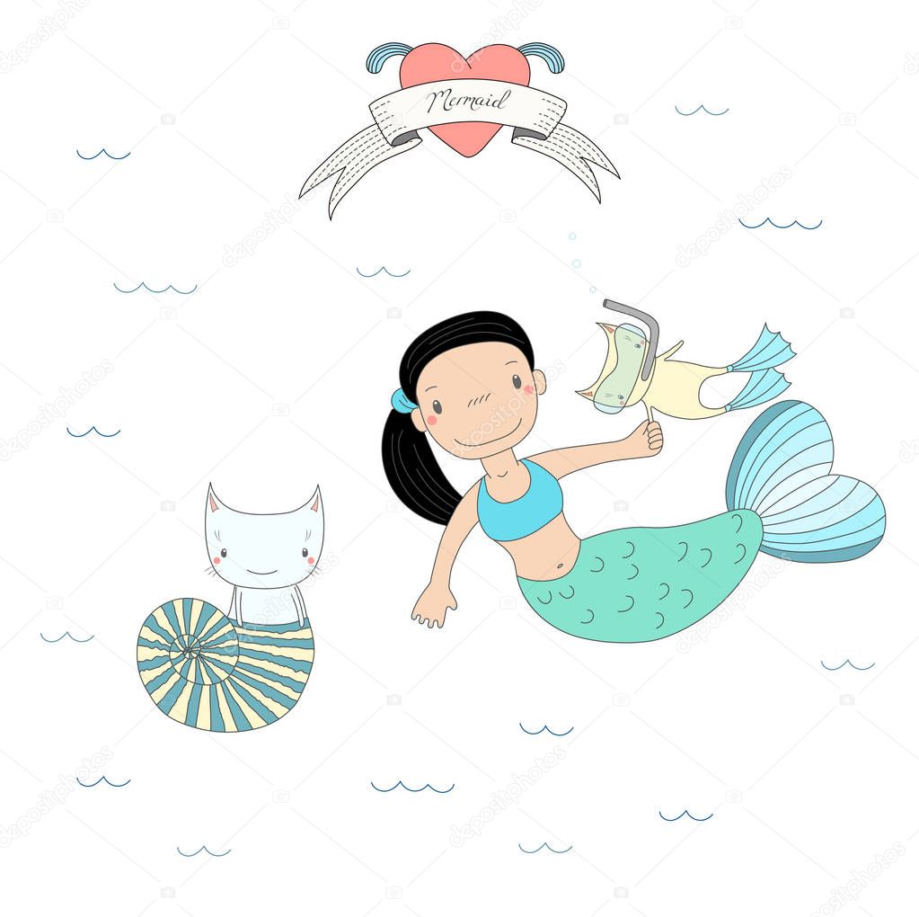 Cute mermaids and cats