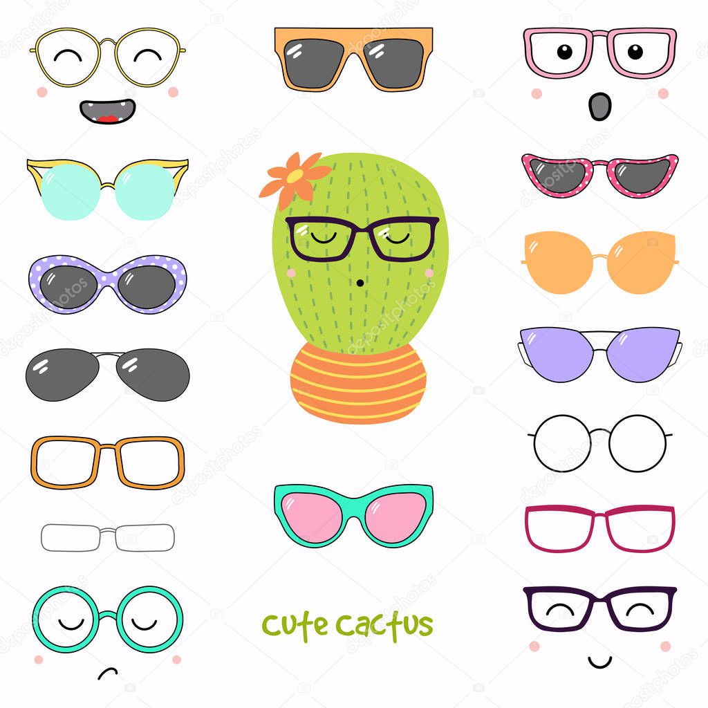 cartoon cactus in glasses